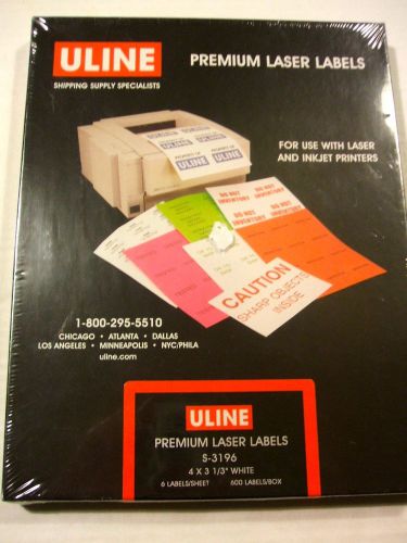 ULINE S-3196 Premium Laser Injet Labels 4 x 3 1/3 New Box 600 labels