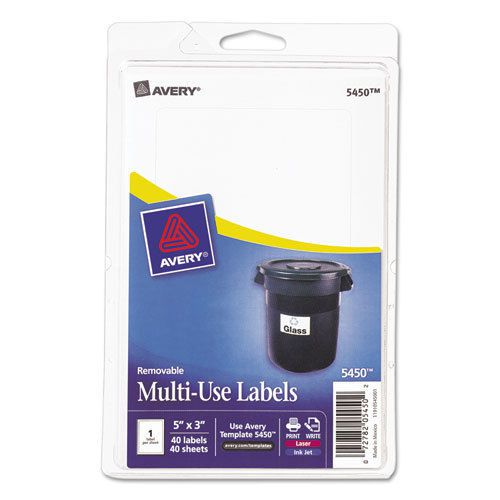 Print or Write Removable Multi-Use Labels, 3 x 5, White, 40/Pack