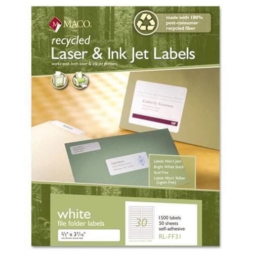 CHARTPAK/PICKETT RLFF31 Recycled Laser And Inkjet Labels, 2/3 X 3 7/16, White,