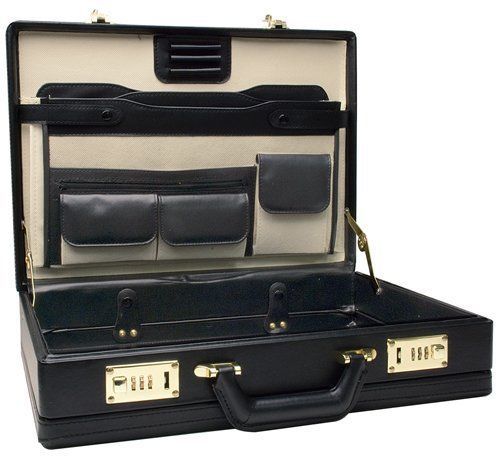RoadPro CAP-003PM/BK Premium Black Leather-Like Expandable Briefcase