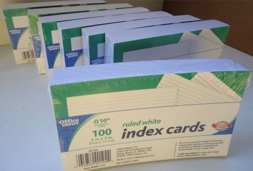 Lot (7) Packs of 100 Ct. 3&#034; X 5&#034; Ruled White Index Cards by Office Depot
