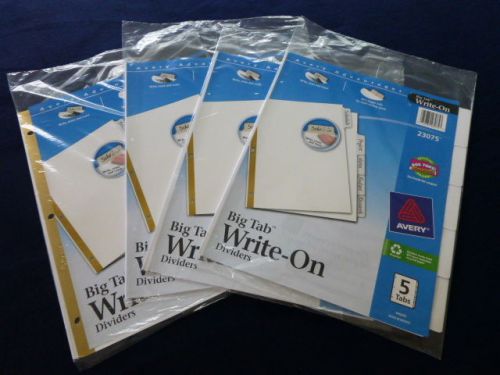 AVERY 23075 BIG TAB WRITE-ON DIVIDERS-NEW IN PACKAGE- 5 TAB- 4 PCS