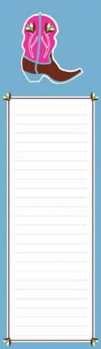 #8777 -- WELLSPRING COWGIRL BLUE BOOTS BROWN MAGNETIC LIST NOTE PAD -WOW!