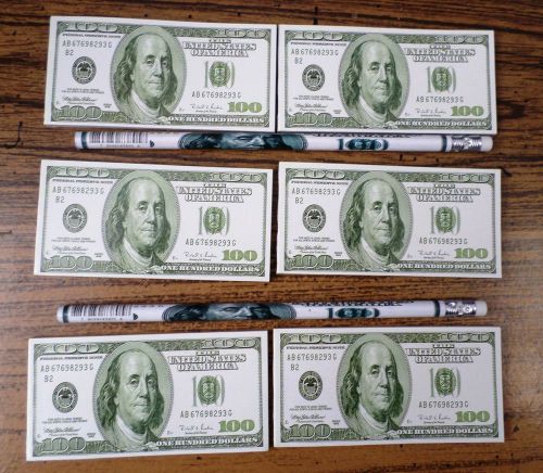 $100 Bill Notepads x 6 (+ 2 FREE Pencils) /New