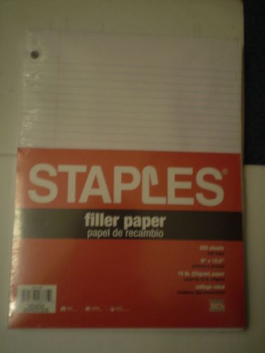 Staples Filler Paper 200 Sheets 8&#034; x 10.5&#034; College Ruled NEW Sealed