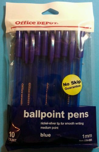 10x Office Depot Blue Ballpoint Pens, 1mm