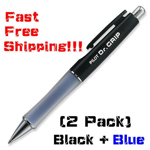 (2 Pack) Pilot Dr. Grip Retractable Ballpoint Pen, Medium Point, Black and Blue
