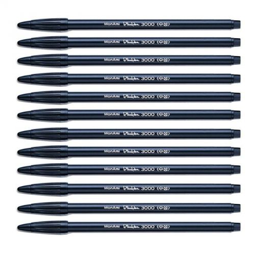 Monami Plus Pen 3000 Water Based Ink Type Felt tip broad line pen (Black 12 PCS)
