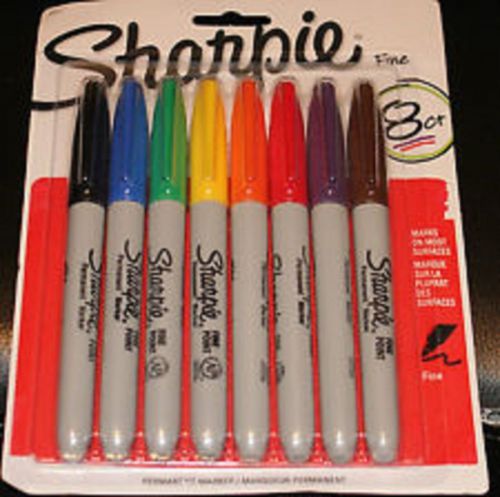 Sharpie Permanent Marker Fine Tip 8 Pack Of Primary Colors ~ NEW