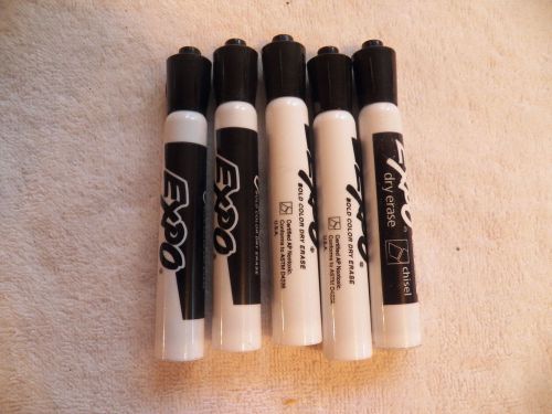 NEW 5 Black Expo Low Odor Chisel Tip Dry Erase Markers - No Box included