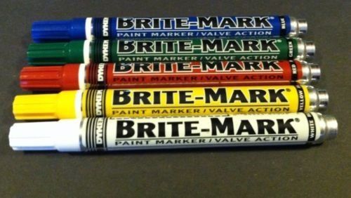 Dykem Brite-Mark Valve Action Paint Markers: Lot of 5, 1 of Each Color Shown