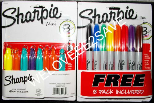 16 Assorted Color Sharpie, (8 Fine + 8 Minis) **Brand New**