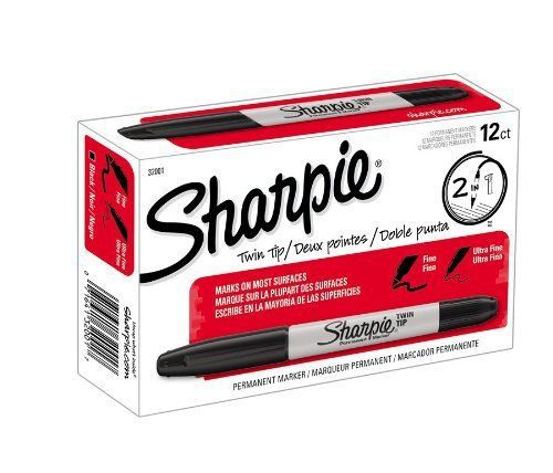 Sharpie 32001 Twin Tip Fine Point and Ultra Fine Point Permanent Marker, Black,