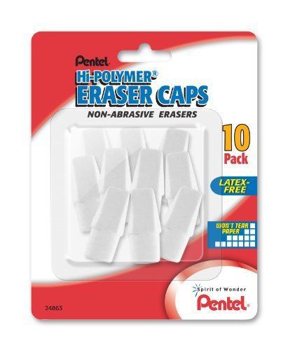 Pentel Hi-polymer White Eraser Caps - Lead Pencil Eraser - (zeh02bp10)