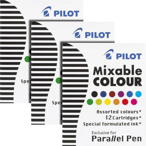 Pilot Parallel Mixable Colour Pen Ink Refills, Assorted Ink, 3 Boxes of 12
