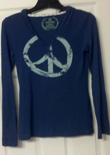 Green apple blue peace sign/logo graphic hoodie shirt m 6/8 hooded yoga top l/s for sale