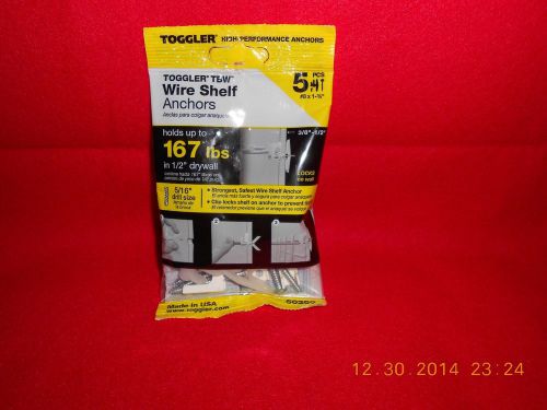 NEW ! TOGGLER TBW 5 PACK WIRE SHELF ANCHORS  #8 X 1 3/4&#034;