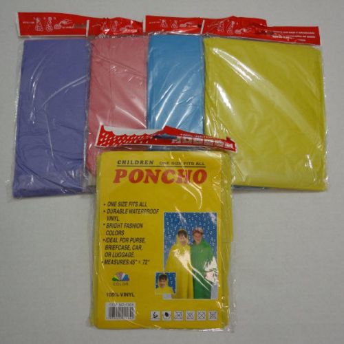 Bulk Lot of 144 Children&#039;s Child&#039;s Kids Vinyl Rain Poncho in 4 colors 45&#034; x 72&#034;