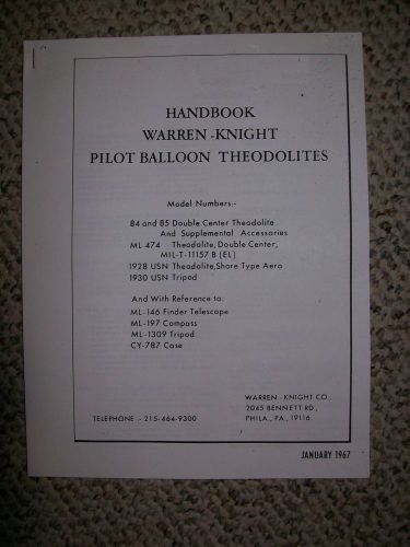 HANDBOOK FOR WARREN-KNIGHT PILOT BALLOON THEODOLITES