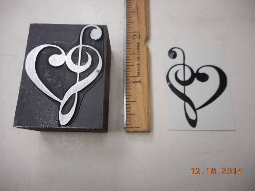 Letterpress Printing Printers Block, Music Clef forms Heart