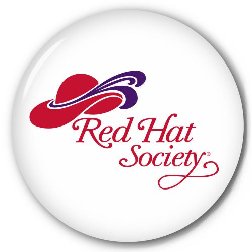 S21 RED HAT SOCIETY 3&#034; CELLULOID PIN BACK BUTTON OFFICIAL LICENSED PRODUCT