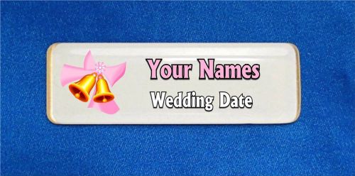 Wedding Bells Gold Pink Custom Personalized Name Tag Badge ID Bridal Shower
