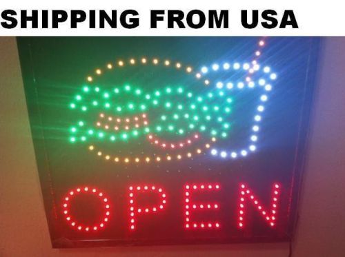 Large Led Open Sign Serve Burger And Drink 19x19 W/ Chain Animated Running Light