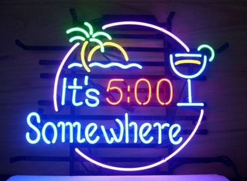 Free shipping it&#039;s 5:00 o&#039;clock somewhere real glass neon sign beer bar light for sale