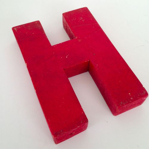 Letter H Chunky Red 8&#034; Sign Letter Vintage Wood Industrial Salvage Initial