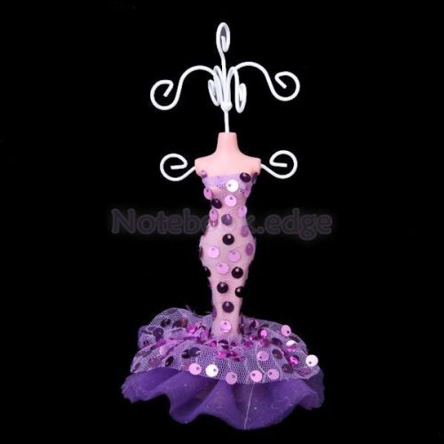 Purple Sequin Evening Dress Mannequin Earring Jewelry Organizer Display Holder