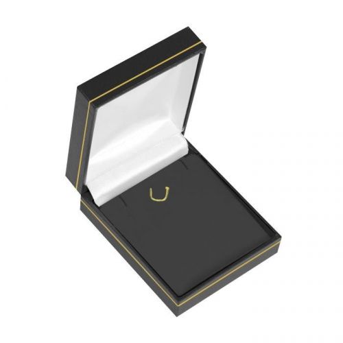 HIGH QUALITY CLASSIC LEATHERETTE PENDANT BOX Lg EARRING BLACK BOX JEWELRY BOX