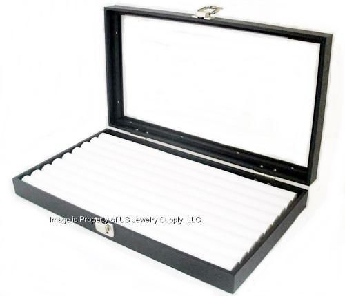 12 Wholesale Glass Top Lid White 8 Row Ring Display Portable Storage Boxes Cases