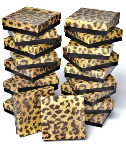 Lot of (12) leopard print cotton filled boxes jewelry gift box 3 1/2&#034;x3 1/2&#034;x1&#034;h for sale