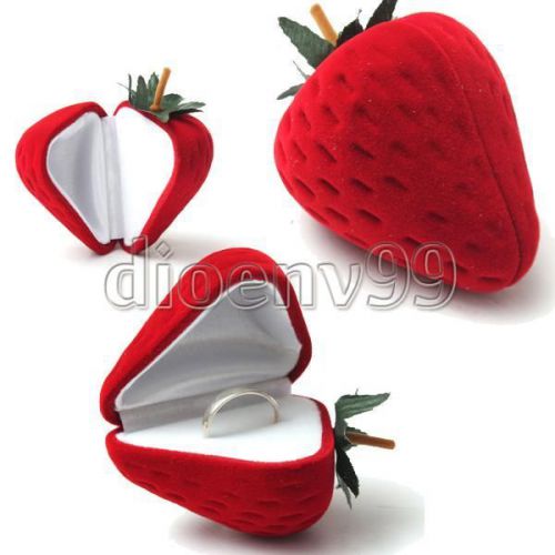 Red Mini Strawberry Velet Ring Jewelry Box Lady Earring Trinket Case Container
