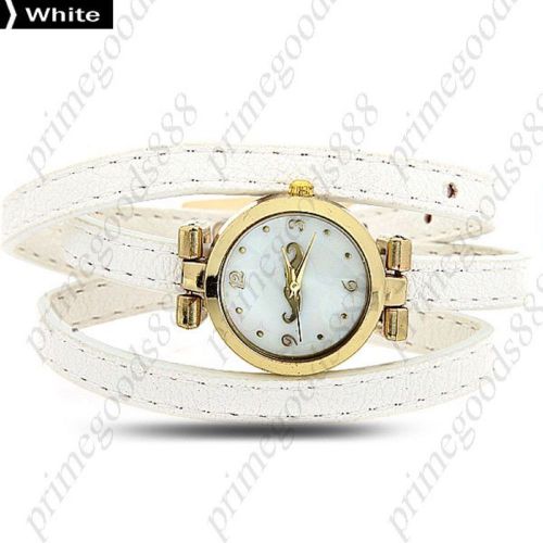 Mustache Gold PU Leather Quartz Wrist Wristwatch Lady Ladies Women&#039;s White