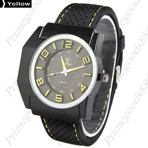 Soft rubber band analog men&#039;s wrist quartz wristwatch in yellow numbers for sale