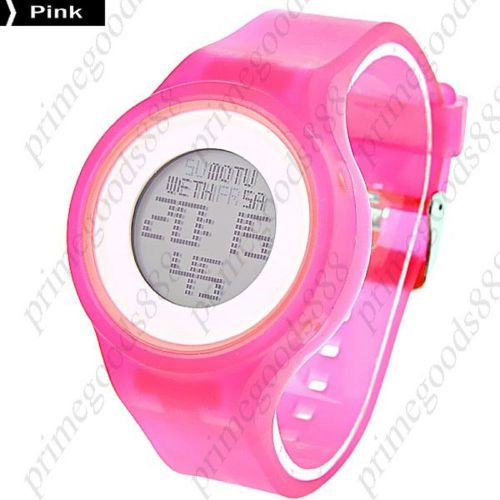 Unisex Sports Digital Wrist Watch with Rubber Band Back light in Pink