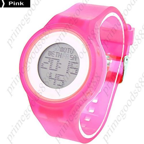 Unisex Sports Digital Wrist Watch with Rubber Band Back light in Pink