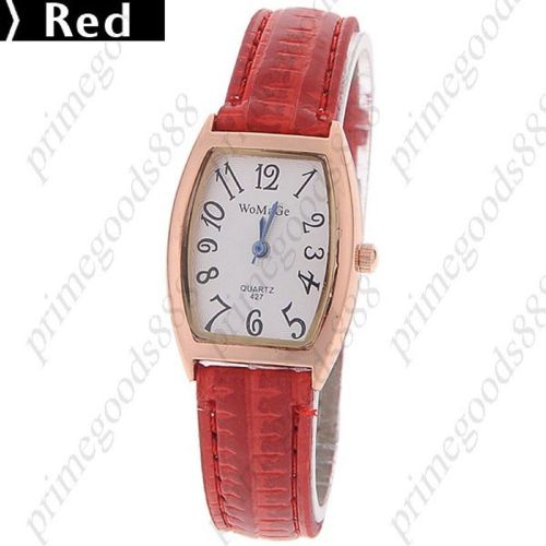 Synthetic Leather Strap Wrist Lady Ladies Quartz Wristwatch Women&#039;s Red