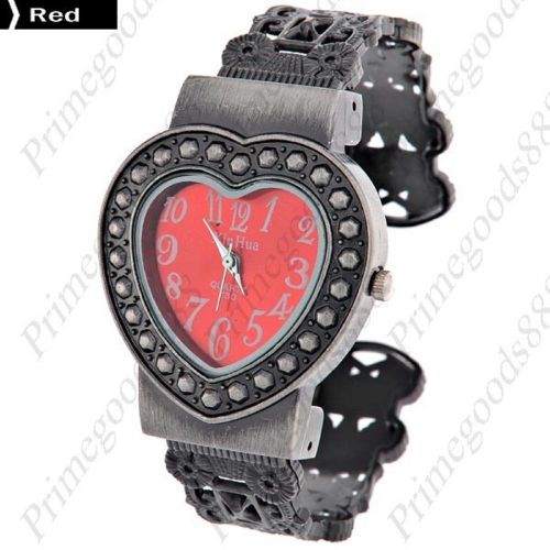 Heart Shape Silver Bracelet Bangle Lady Ladies Quartz Wristwatch Women&#039;s Red