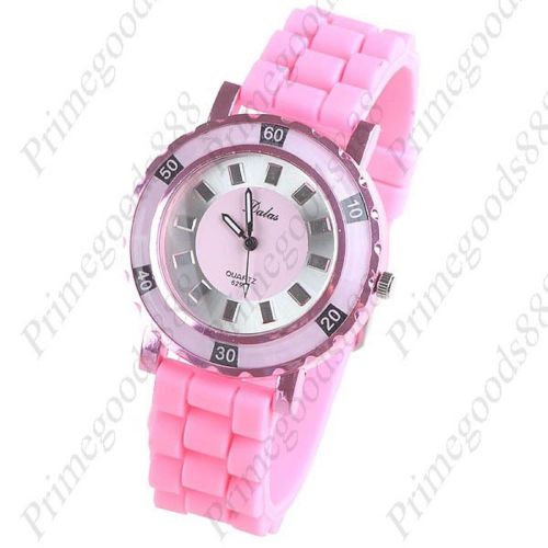 Round Rubber Band Wrist Quartz Free Shipping Lady Ladies Wristwatch Women&#039;s Pink