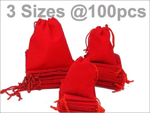 WHOLESALE LOT OF 300 RED VELVET JEWELRY GIFT POUCHES BAGS 3 Sizes