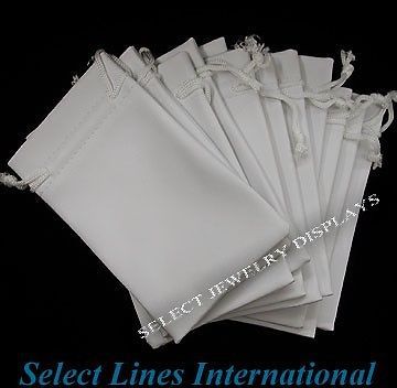 12pc White Leather Jewelry Pouch Pouches 3-1/2&#034; x 5&#034; !