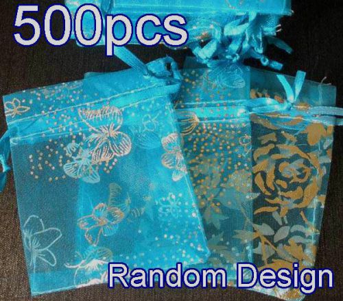 500x Random Design Baby Blue Organza Bag Pouch for Gift 7x9cm(2.7x3.5&#034;)