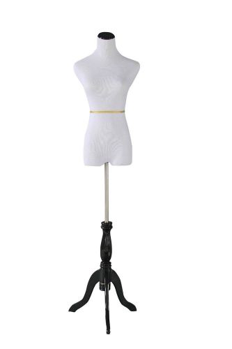 34&#034;25&#034;33&#034; TO 5 FEET 5&#034; TALL WHITE MANNEQUIN DRESS FORM W/ BLACK WOOD TRIPOD (M)