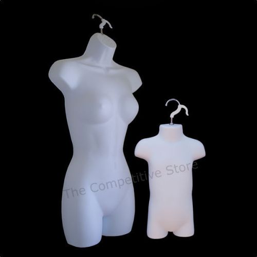 2 White Mannequin Display Forms - 1 Female (Small-M) and 1 Infant (9-12 Months)