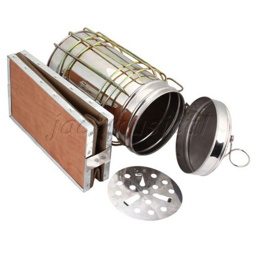 Silver bee hive box smoker stainless steel with heat shield beekeeping tool for sale