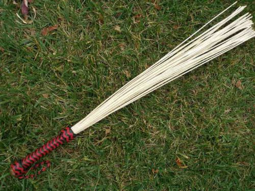 Unique Long LEATHER &amp; BAMBOO CANE Flogger Whip BLACK/RED- NEW FARM TOOL