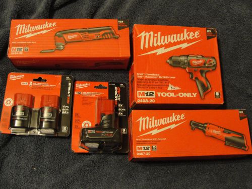 5 piece milwaukee bundle 2457-20 2408-20 2426-20 2 48-11-2440 drills batteries for sale