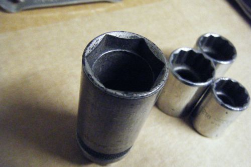 3 fleet sockets 3/8 drive 12 point,  1 spark plug socket, 3/8 drive 6 point for sale